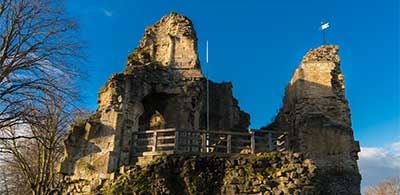 Ruined battlements of historic Knaresborough Castle