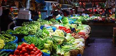 Fruit and vegetables being sold at a food market