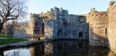 Moat and castle walls around Beaumaris Castle