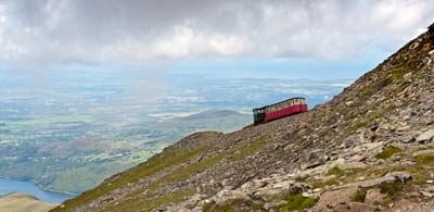 Snowdon's railway line carrying passengers down mountain side