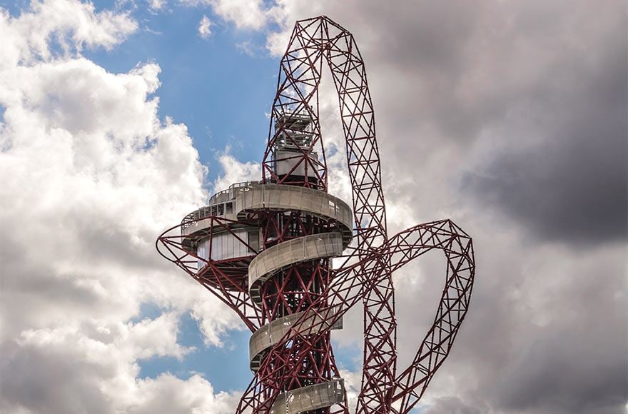 Top of Arcelormittal Orbit ride in Stratford, UK