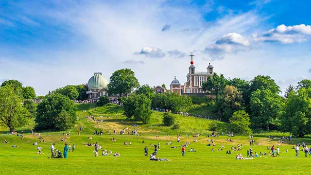 View up the hill at Greenwich Park to The Observatory