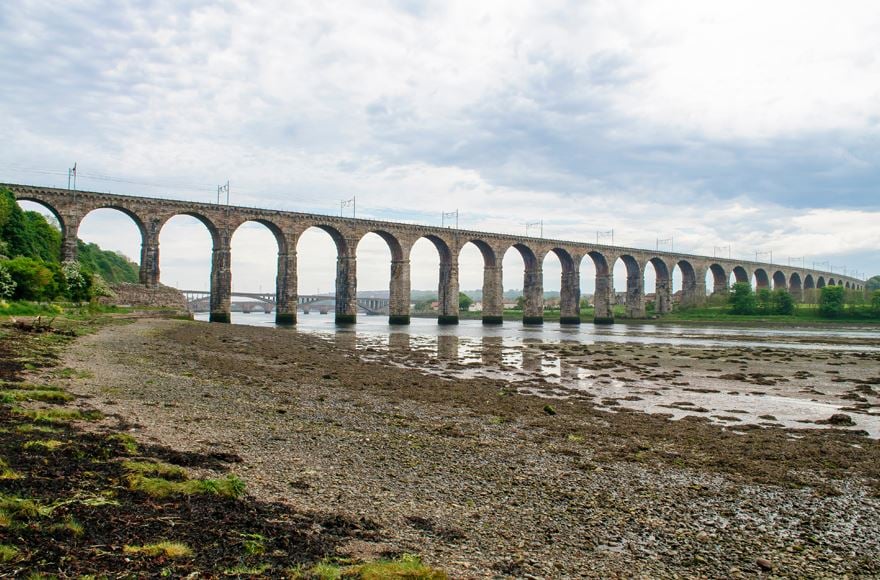 Huge arched bridge over the River Tweed