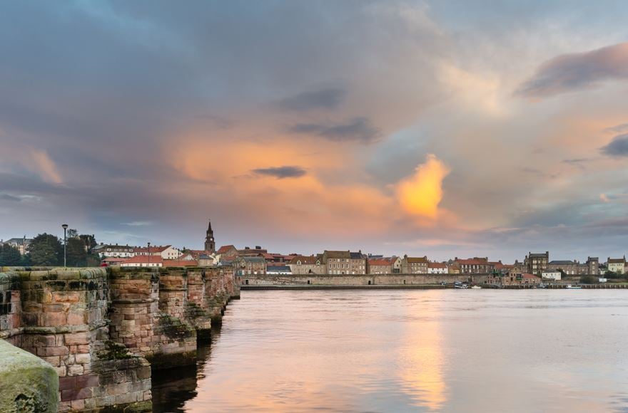 Soft sunset light over Berwick and the sea