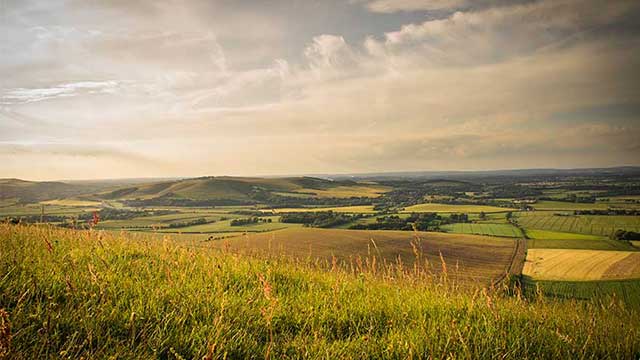 Hazy sunshine over the rolling South Downs