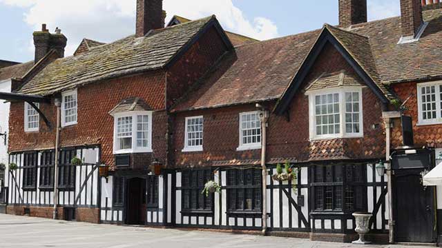 Tudor buildings in Crawley Town, near Gatwick Club Campsite