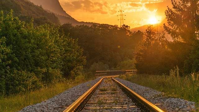 Train tracks at sunset