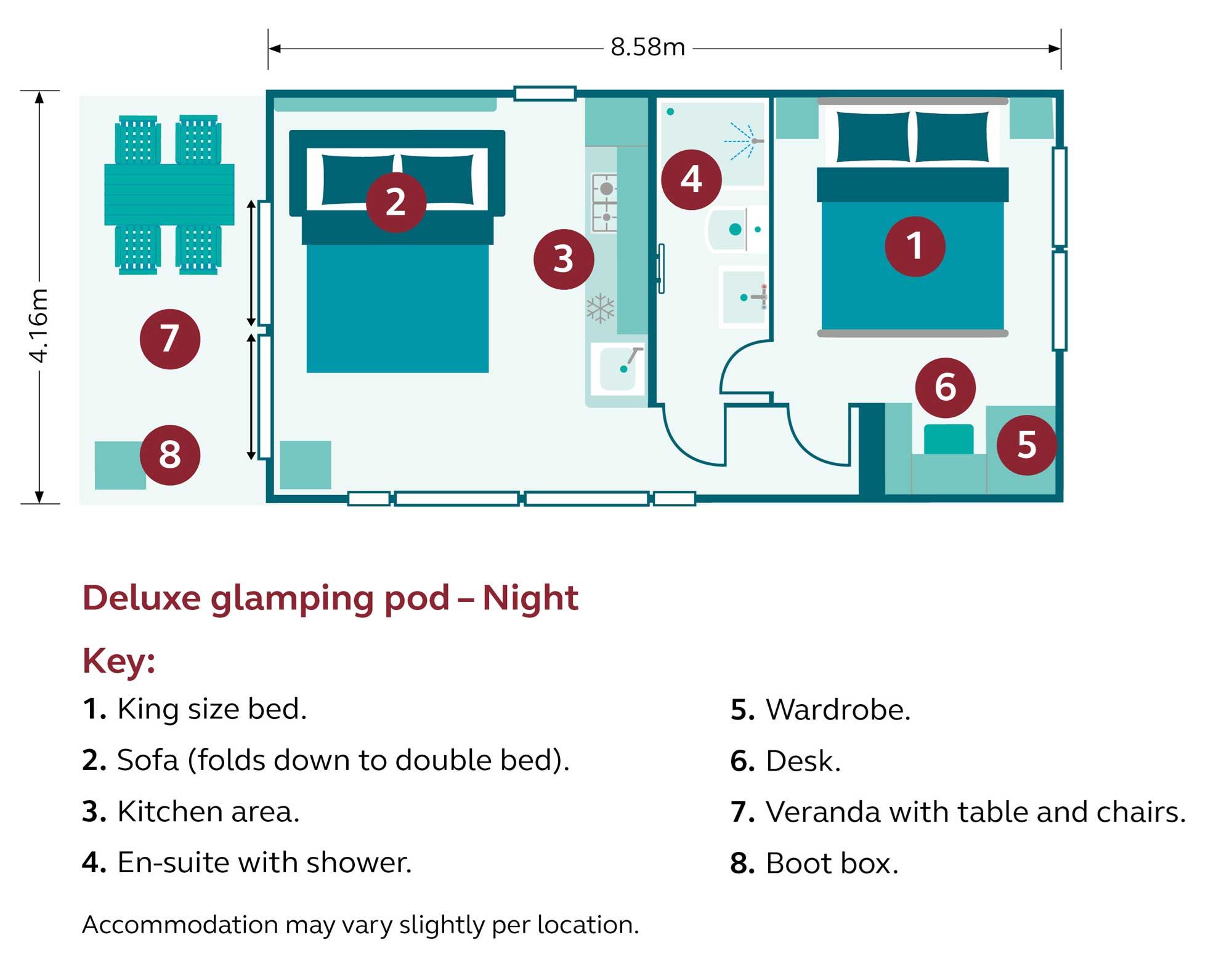 Night time floor plan with sofa bed folded out