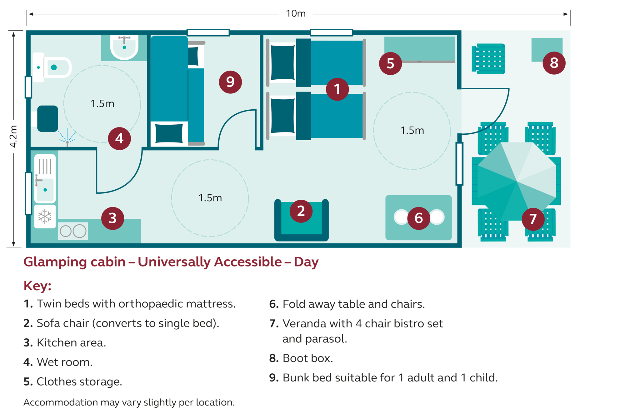 day floor plan for universally accessible glamping cabins