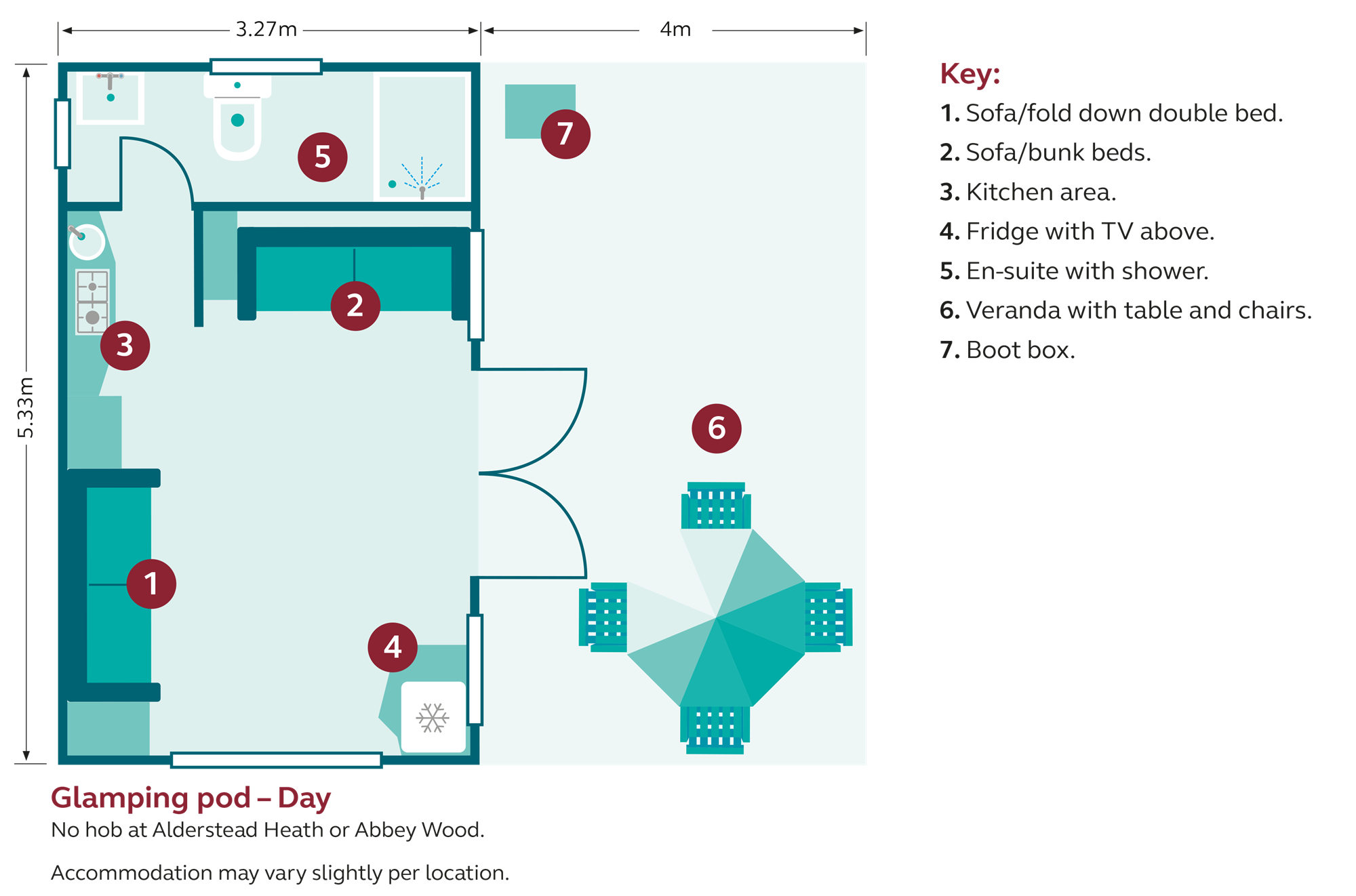 day floor plan for glamping pods 