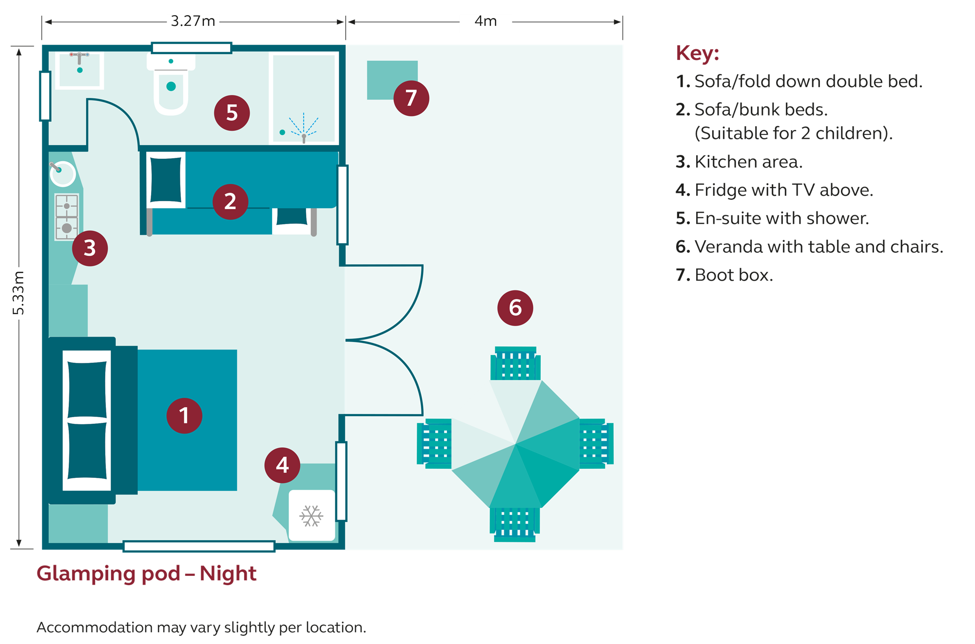 night floor plan for glamping pods