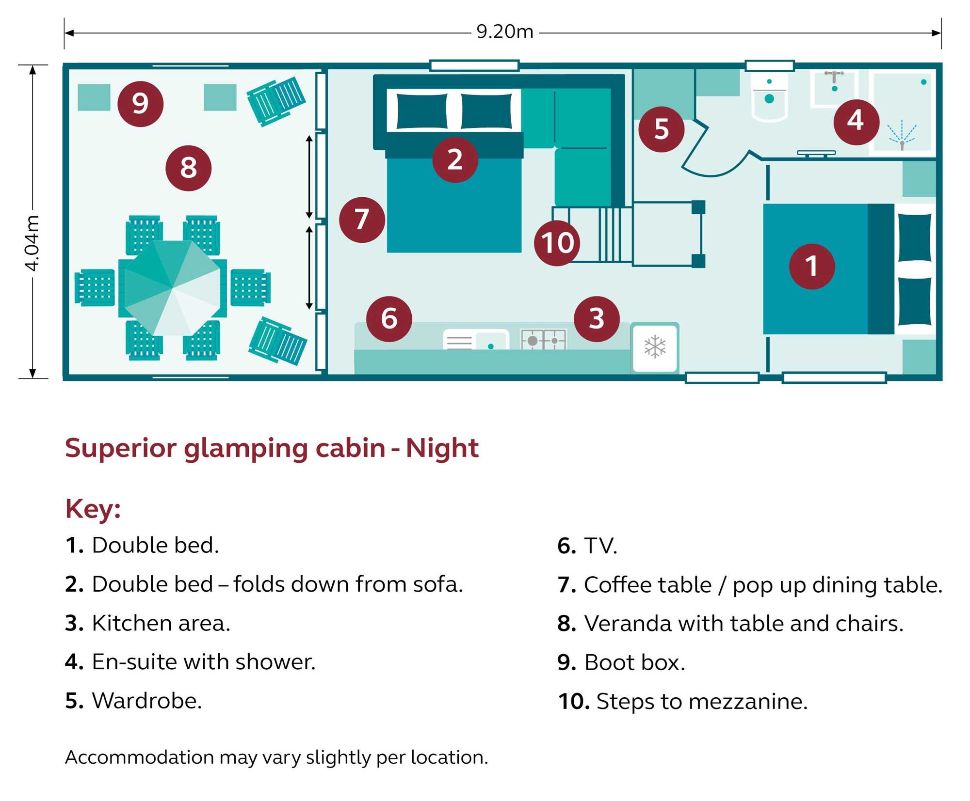 floor plan at night with sofa bed folded out