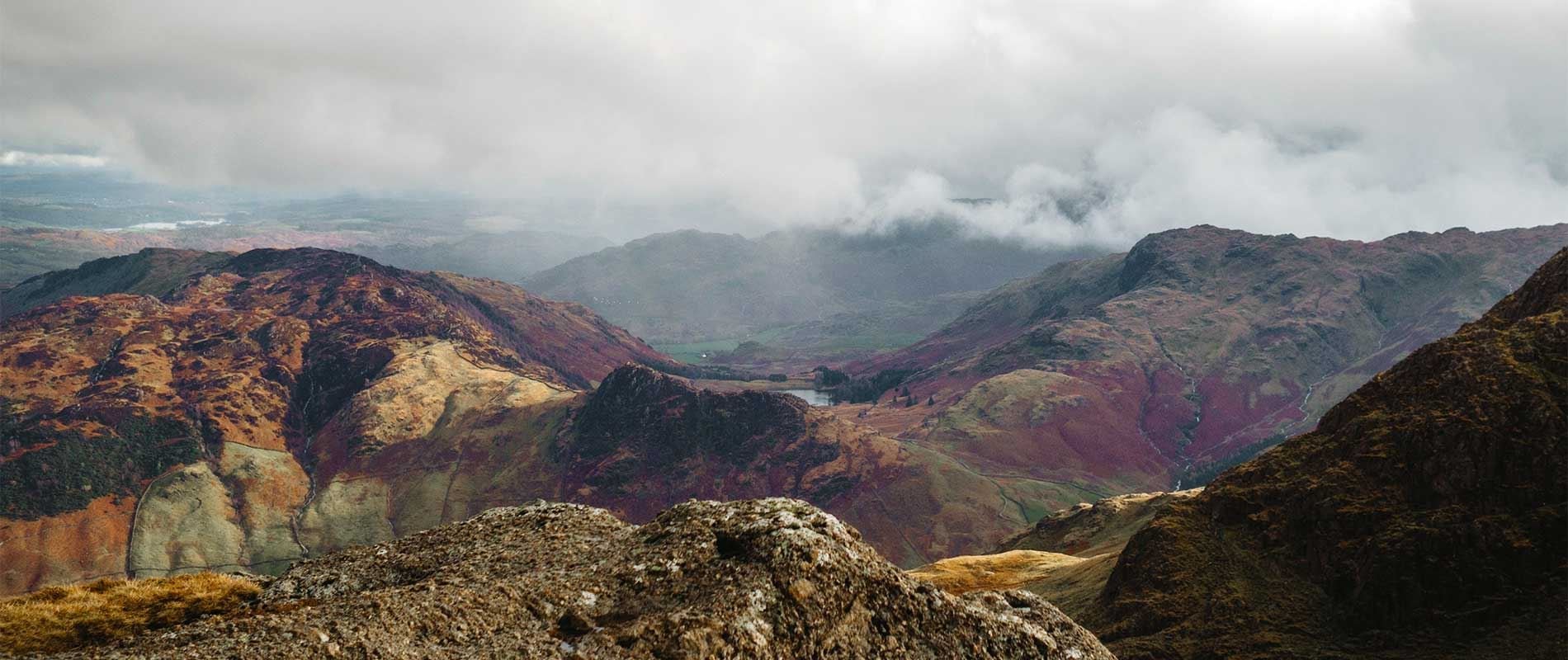 dark rocky hills of ambleside under a cloudy sky