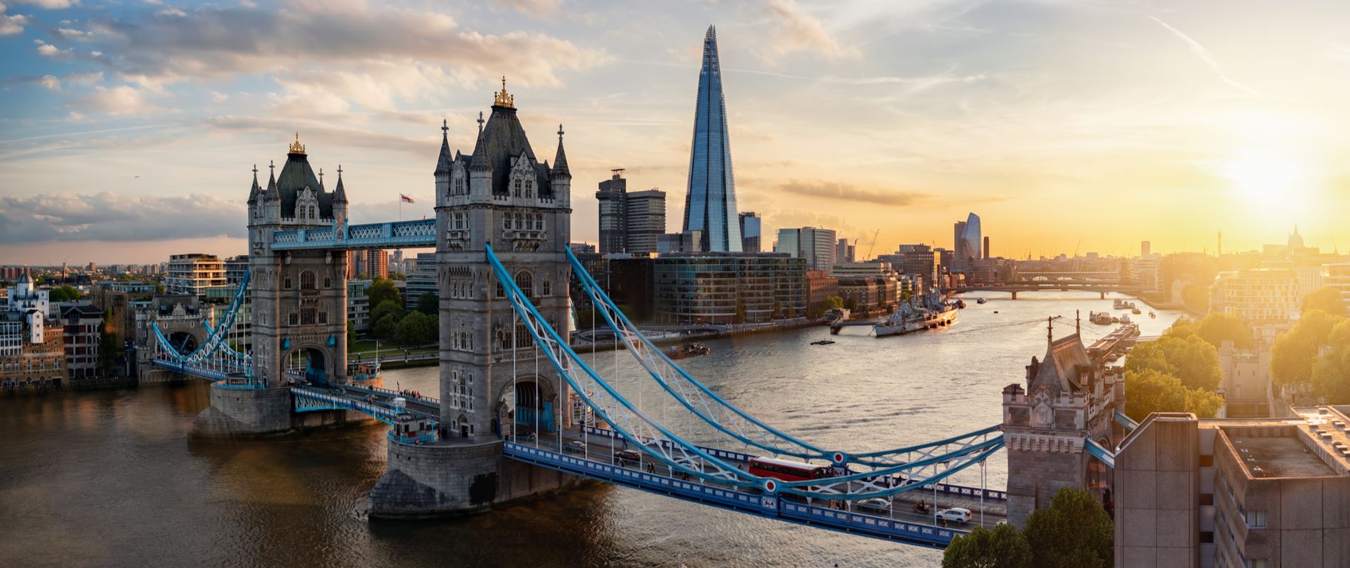 London skyline showing tower bridge over the river Thames