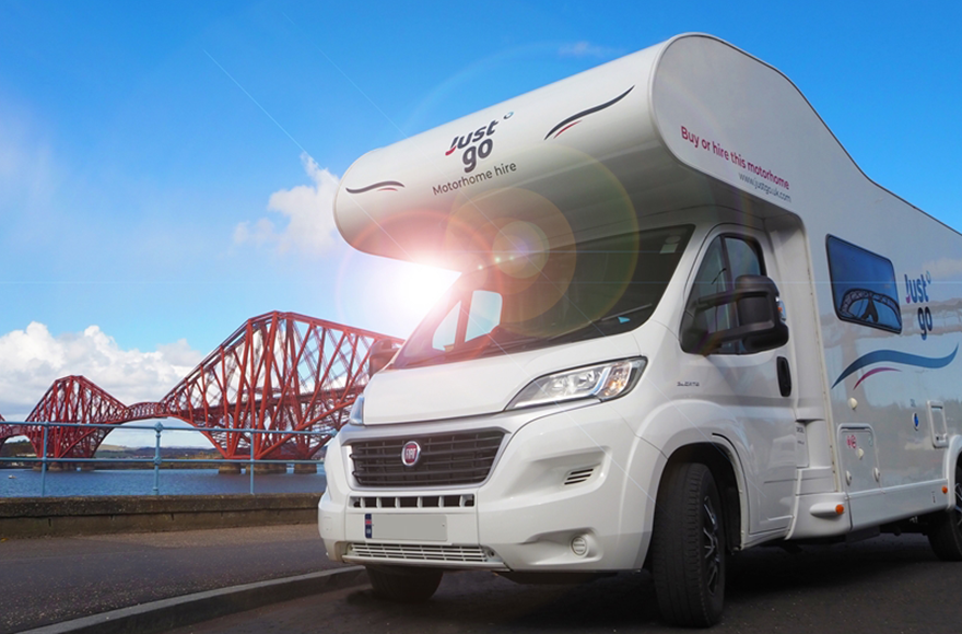 just go camper van with forth bridge in the background