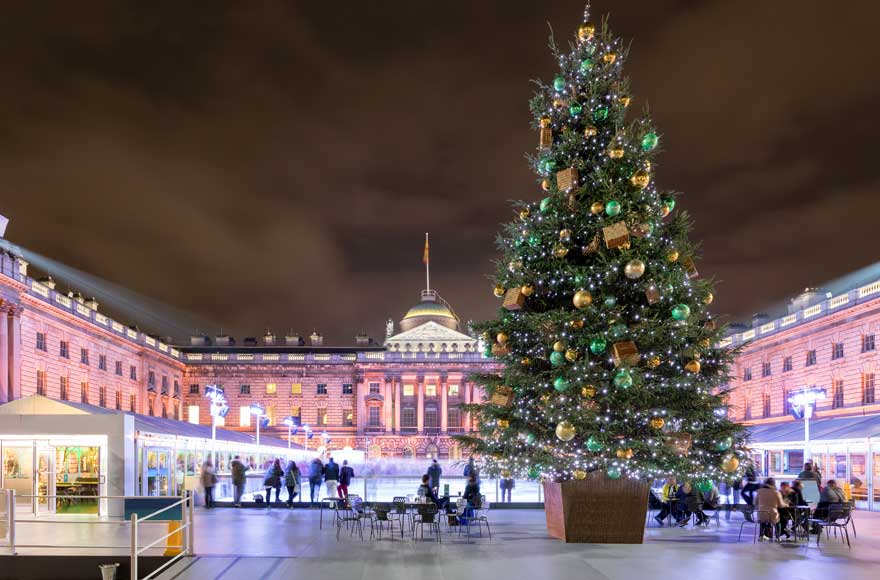 Large Christmas Tree and skating rink in front of Somerset House
